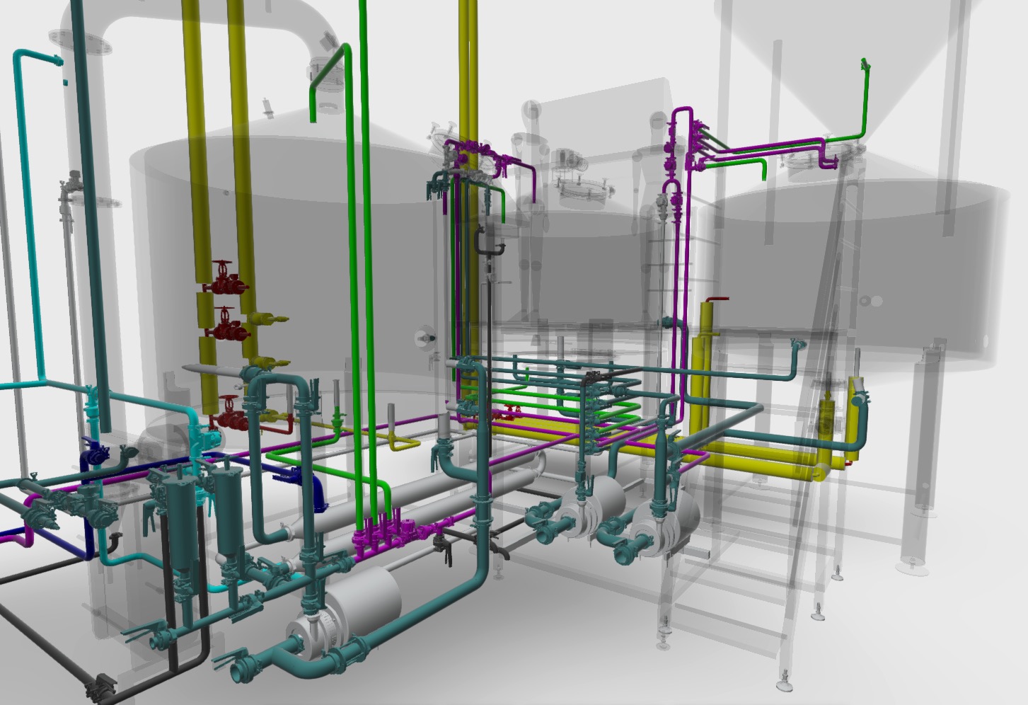 3D圖紙中啤酒廠的管道系統(tǒng) 管道走向